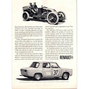 1964 Renault R-8 1100 Sedan Vintage Print Ad French Grand Prix 60s Wall Art